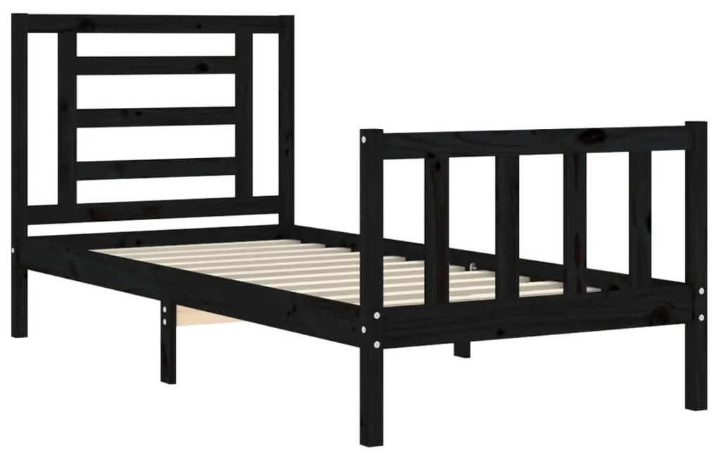 Estrutura de cama com cabeceira 90x200 cm madeira maciça preto