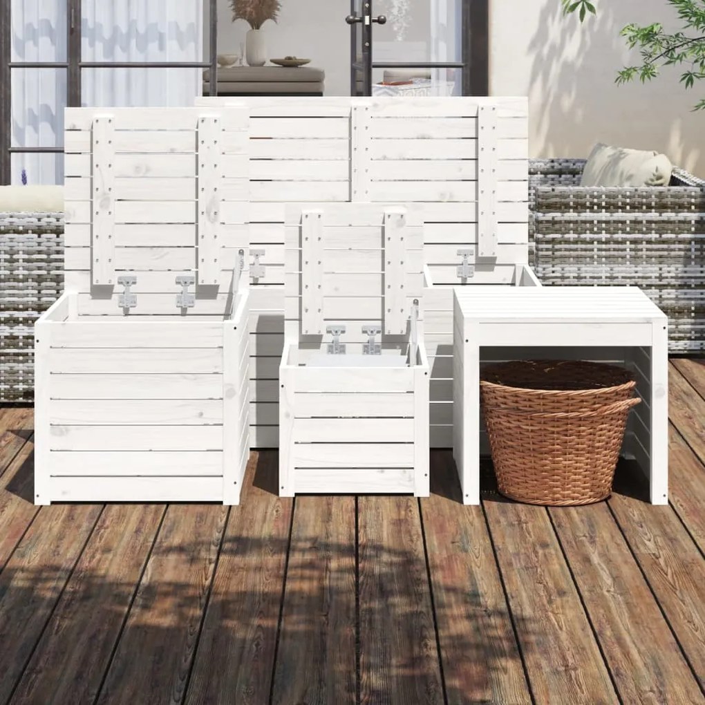 4 pcs conjunto de caixas de jardim pinho maciço branco
