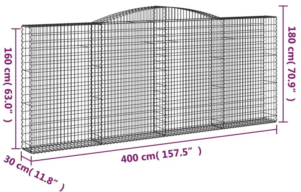 Cestos gabião arqueados 7pcs 400x30x160/180cm ferro galvanizado