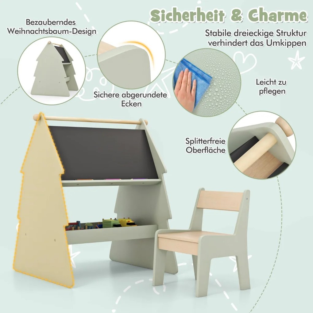 Conjunto de mesa e cadeira de atividades infantis de madeira com tampo removível 2 em 1 - cinza claro