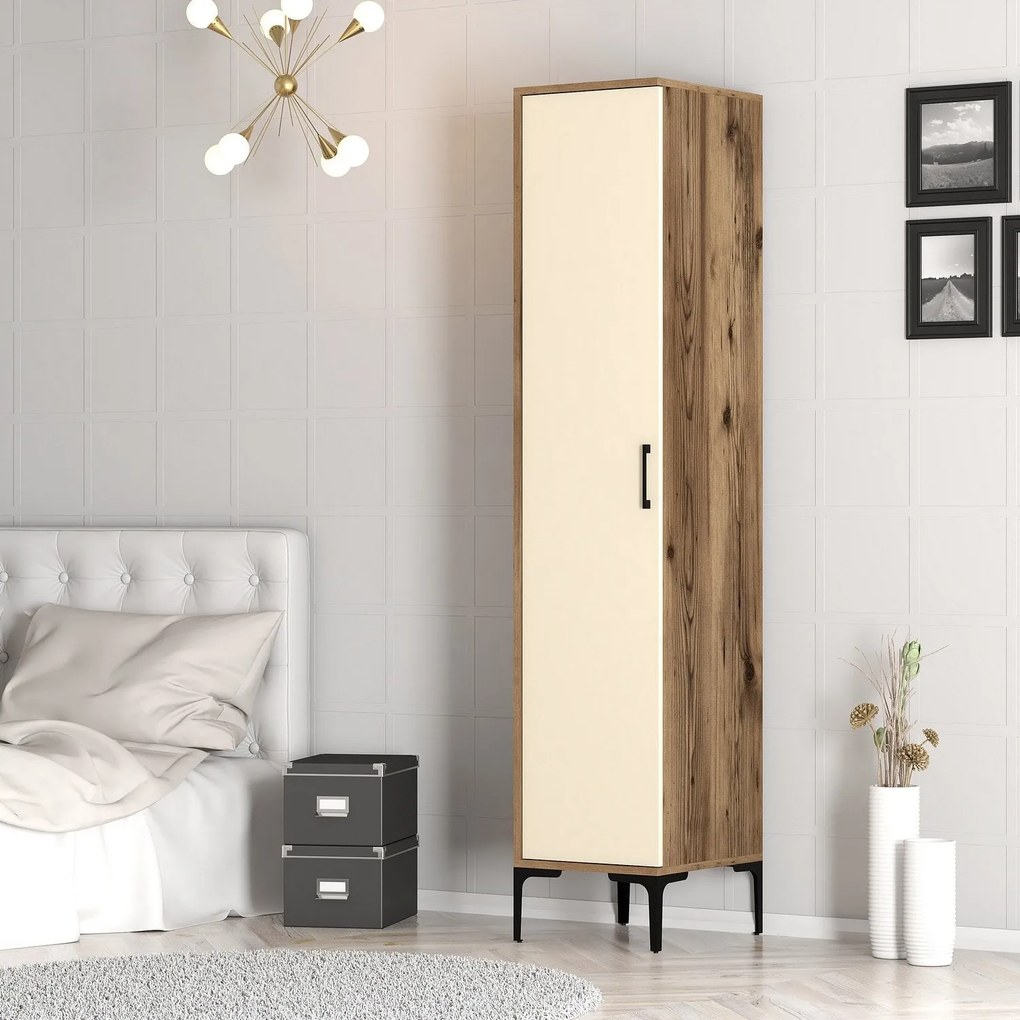 Guarda-roupa Kumsal S – Nogueira e Creme – 40 cm x 47,5 cm x 201,4 cm