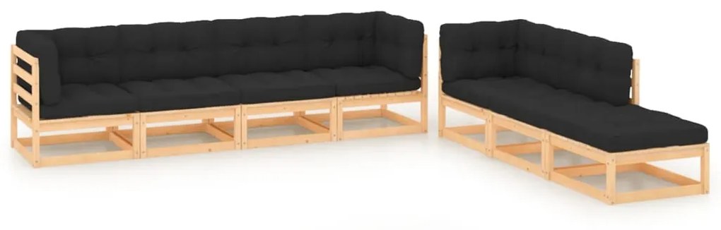 vidaXL 7 pcs conjunto lounge de jardim c/ almofadões pinho maciço