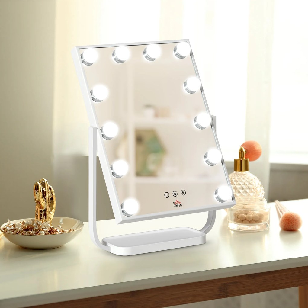 Espelho de Maquilhagem Espelho de Mesa com 12 Luzes LED 3 Temperaturas