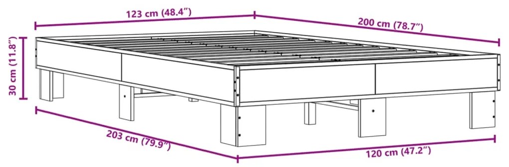 Estrutura de cama 120x200 cm derivados madeira/metal