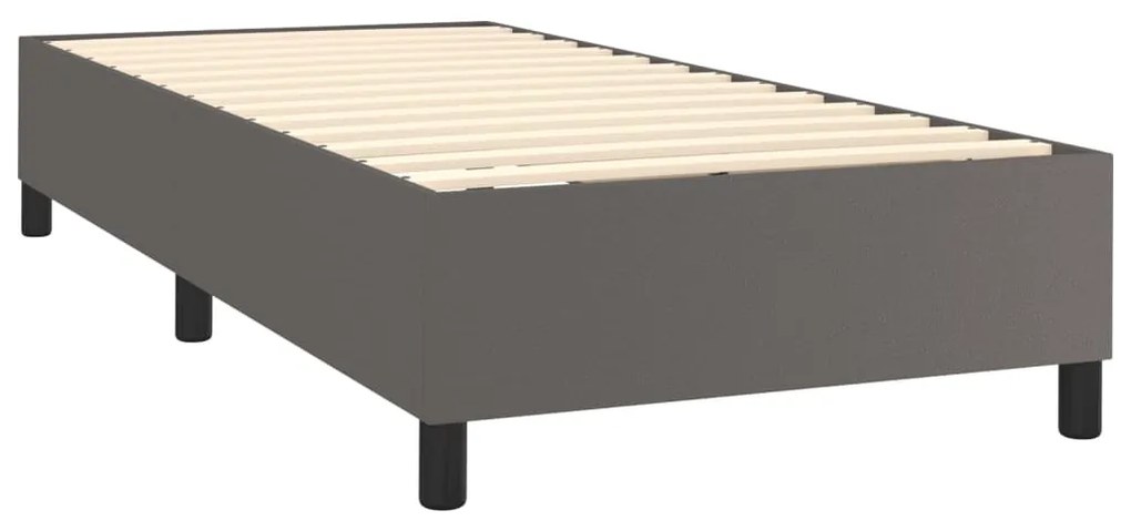 Cama box spring c/ colchão/LED 90x200 cm couro artificial cinza