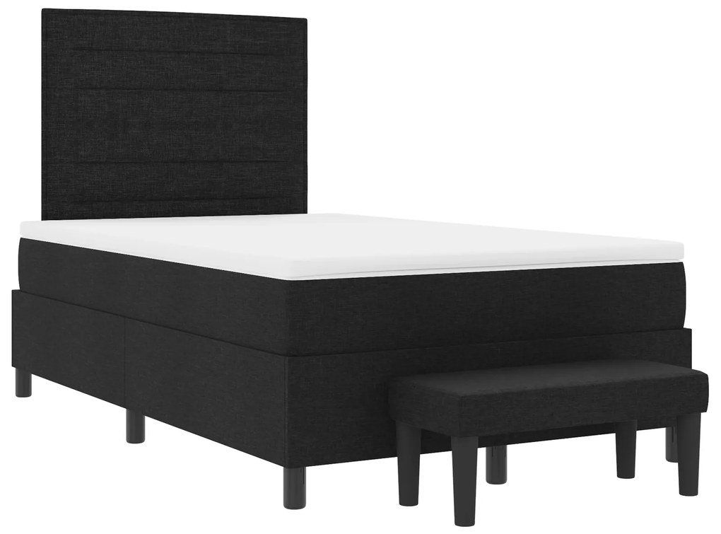Cama com Box Spring com Colchão e Banco Preto 120x190 cm Tecido