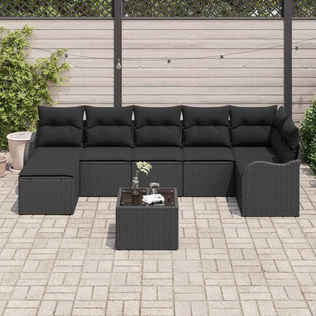 Conjunto de Sofá de Jardim de 8 Peças com Almofadas Beiges, Rattan Sin