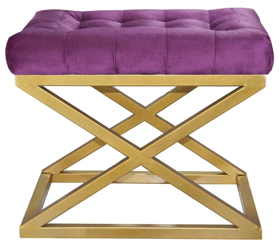 Pouffe Capraz – Dourado e Roxo – 50x42x40 cm