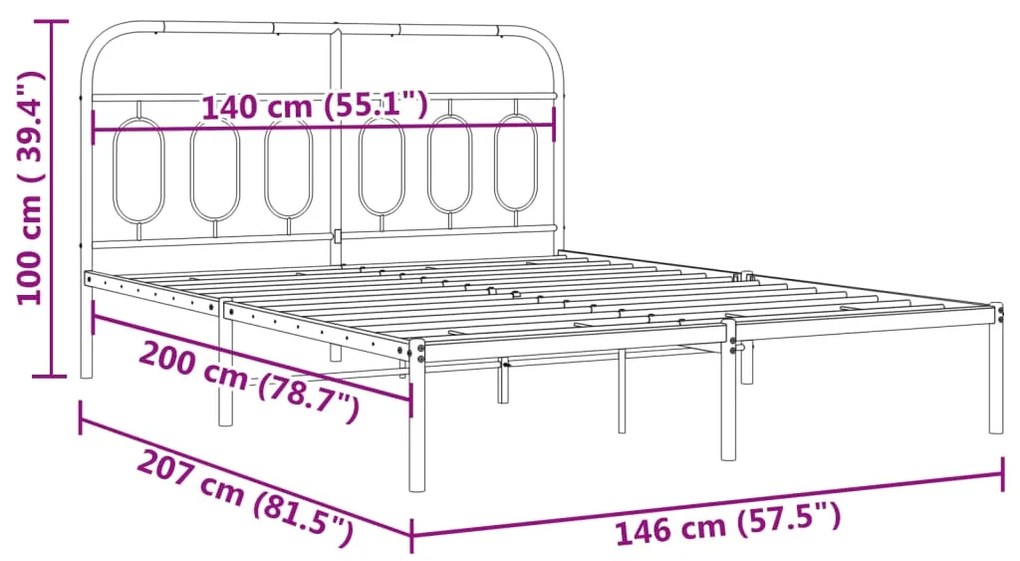 Estrutura de cama com cabeceira 140x200 cm metal preto