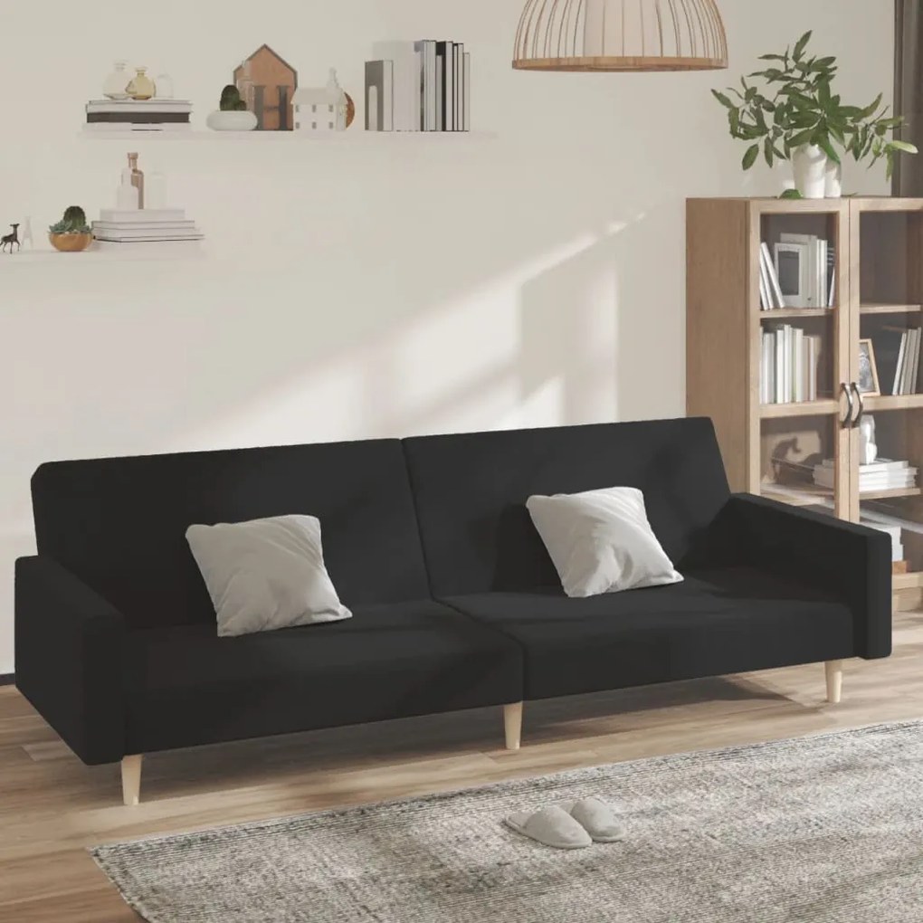 337288 vidaXL Sofá-cama de 2 lugares tecido preto