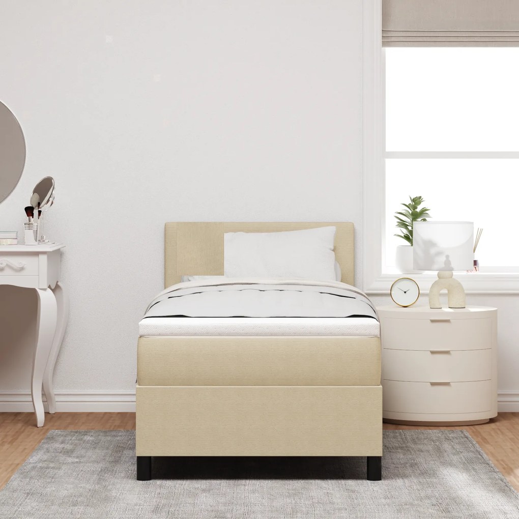 Cama Box Spring com Colchão Bege Claro 80x200 cm Tecido de Cortiça