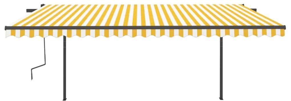 Toldo retrátil manual com postes 5x3,5 m amarelo e branco