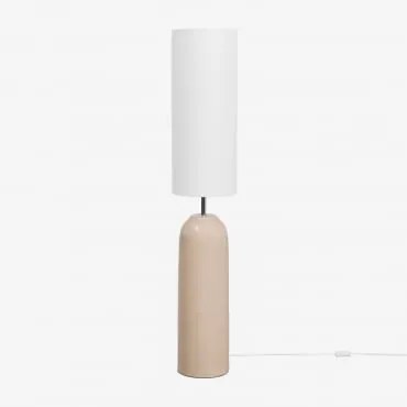 Candeeiro De Pé Em Cerâmica E Linho Macarena Beige Creme - Sklum