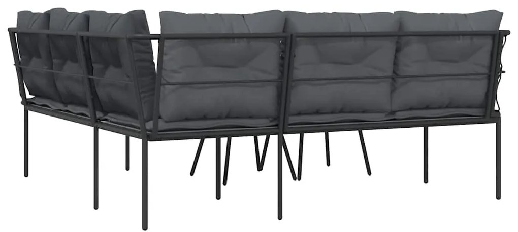 Conjunto de sofás de jardim c/ almofadões aço/textilene preto