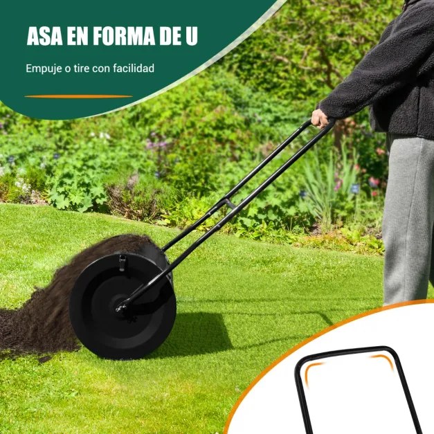 Rolo de Jardim de composto de 60,5 cm com pega em forma de U, fechos laterais e rolo de sementeira de malha metálica resistente Preto