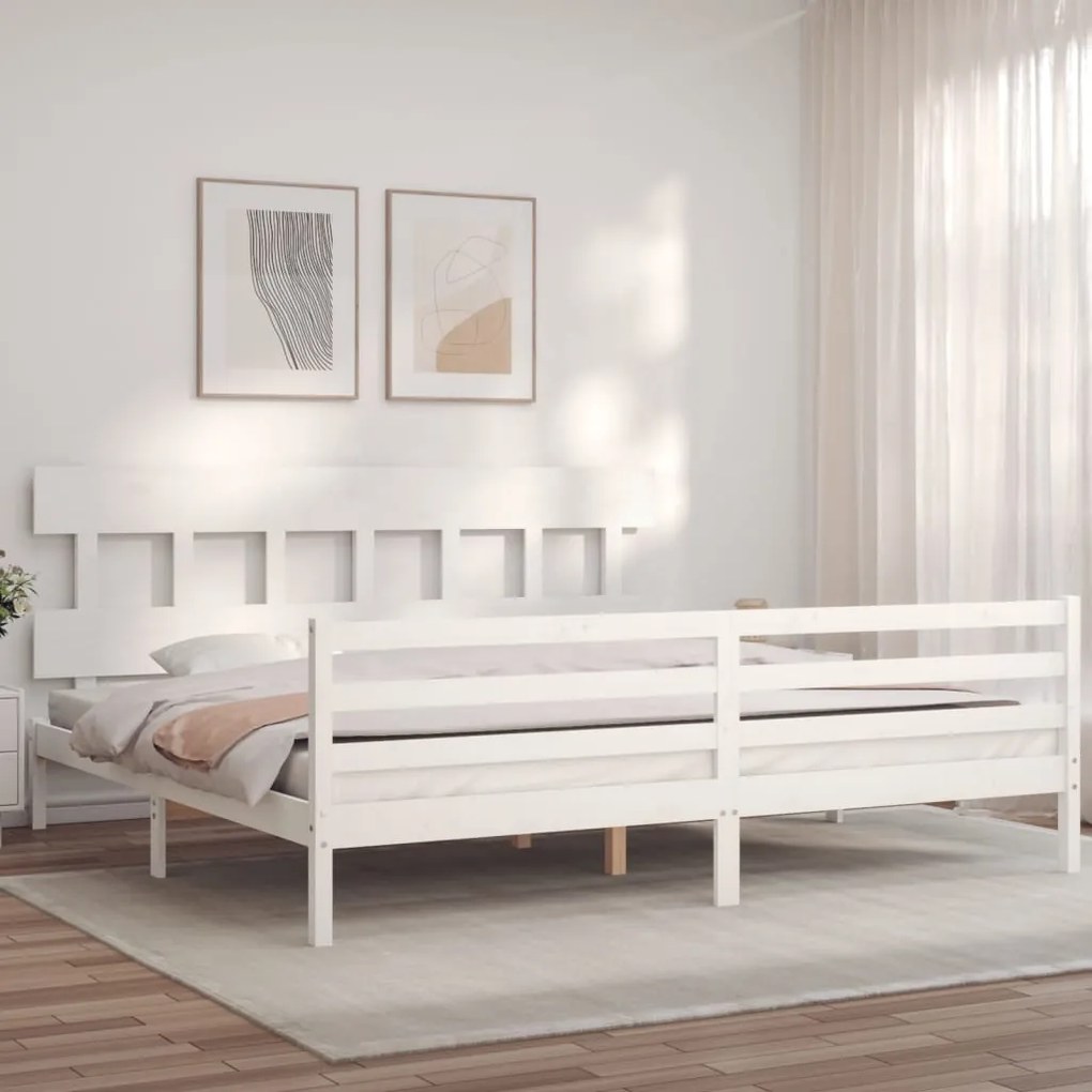 Estrutura de cama com cabeceira 200x200cm madeira maciça branco