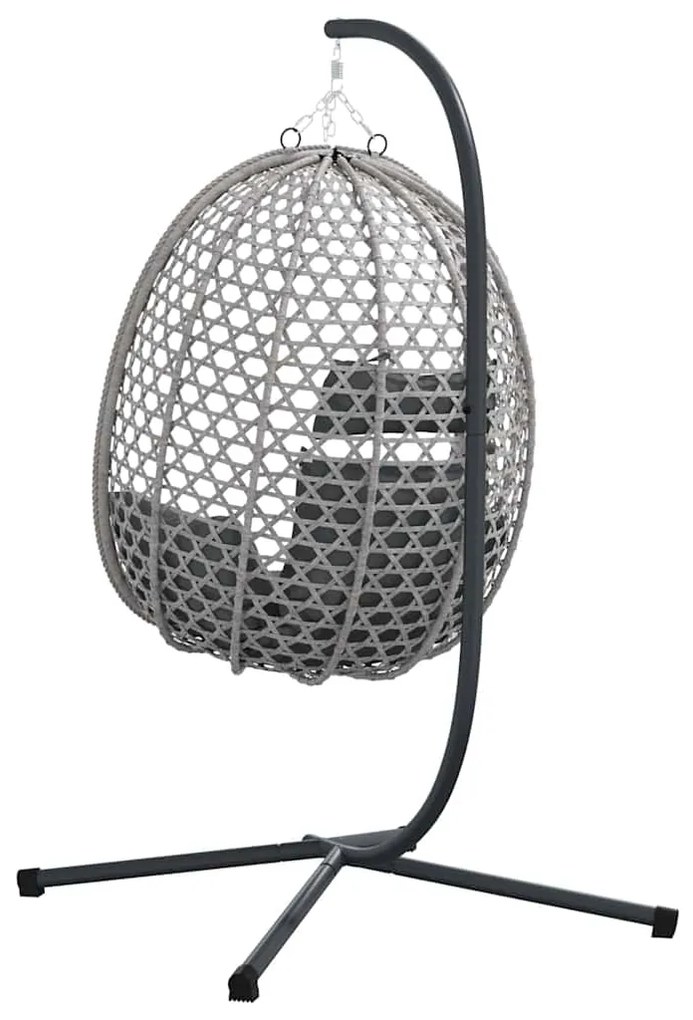 Cesta de Cadeira de Ovo com Suporte em Cinza Rattan Sintético