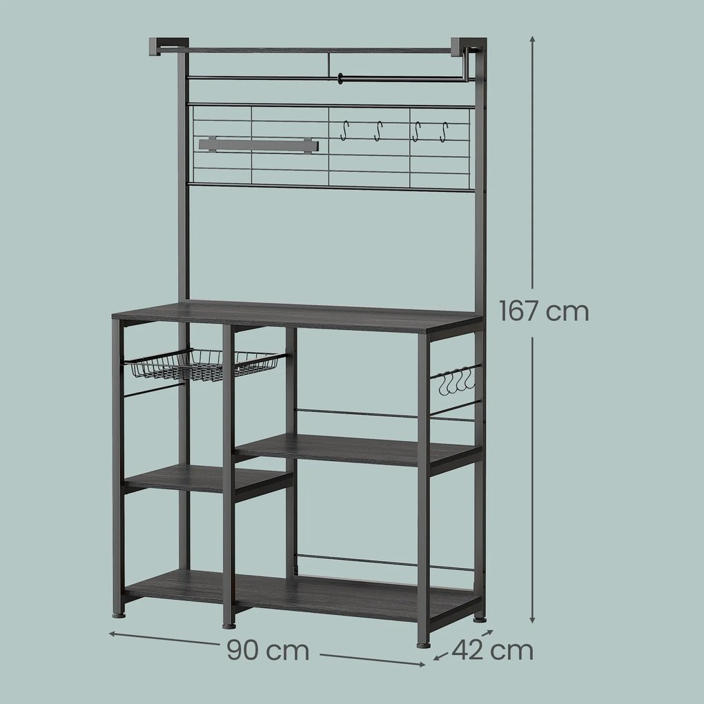 Armário de cozinha com barra magnética 12 ganchos 42 x 90 x 167,3 cm preto