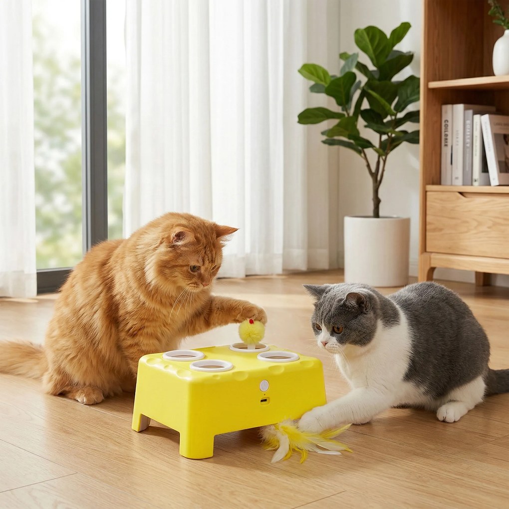 Brinquedo Interativo para Gatos, 18,8 x 14 x 6 cm, 3 Modos Interativos, Amarelo