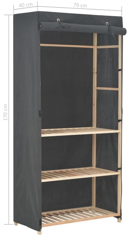 Roupeiro com 3 prateleiras 79x40x170 cm tecido cinzento
