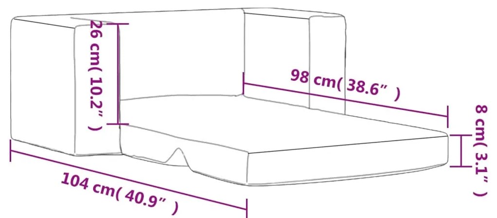 Sofá-cama infantil de 2 lugares pelúcia macia rosa