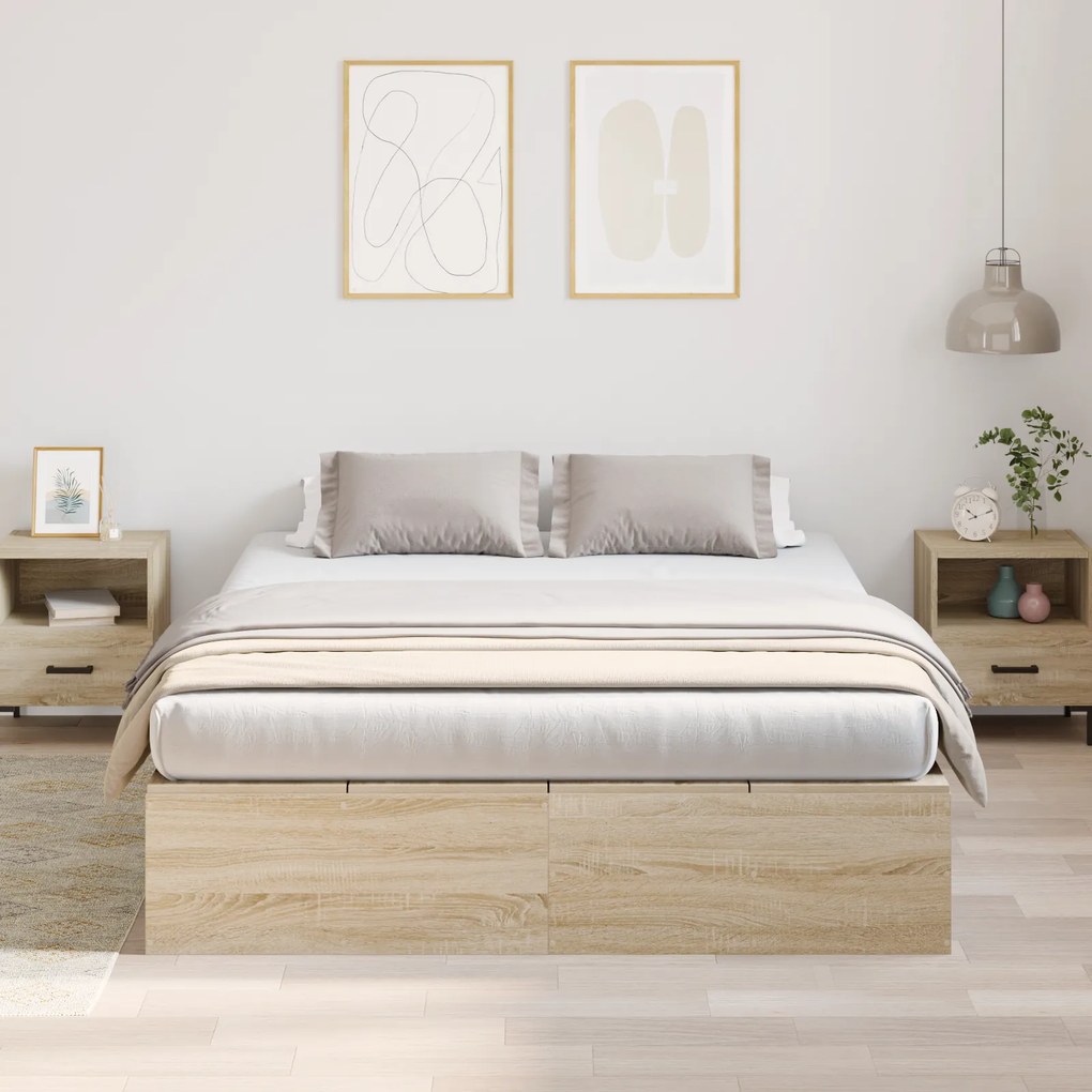 Estrutura de Cama de Armazenamento Carvalho Sonoma 140x190 cm