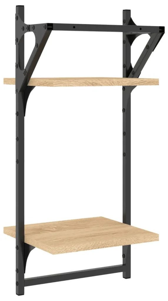 Estante 2 prateleiras c/ barras 2pcs 30x25x65cm carvalho sonoma