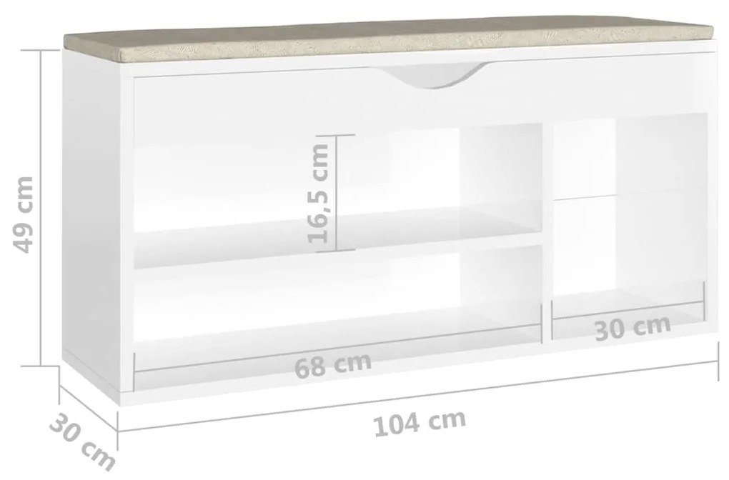 Banco sapateira + almofadão contr. 104x30x49cm branco brilhante