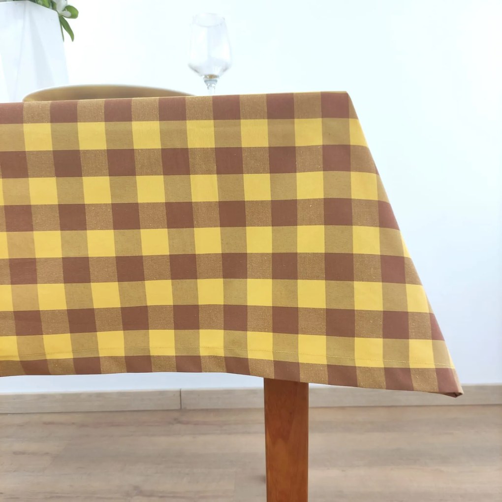 Toalha de mesa Quadrados grandes Amarelo e Castanho