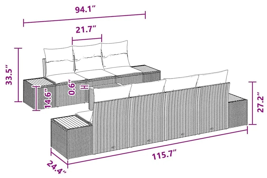 Conjunto de Sofá de Jardim vidaXL de 8 Peças com Almofadas Preto Ratta