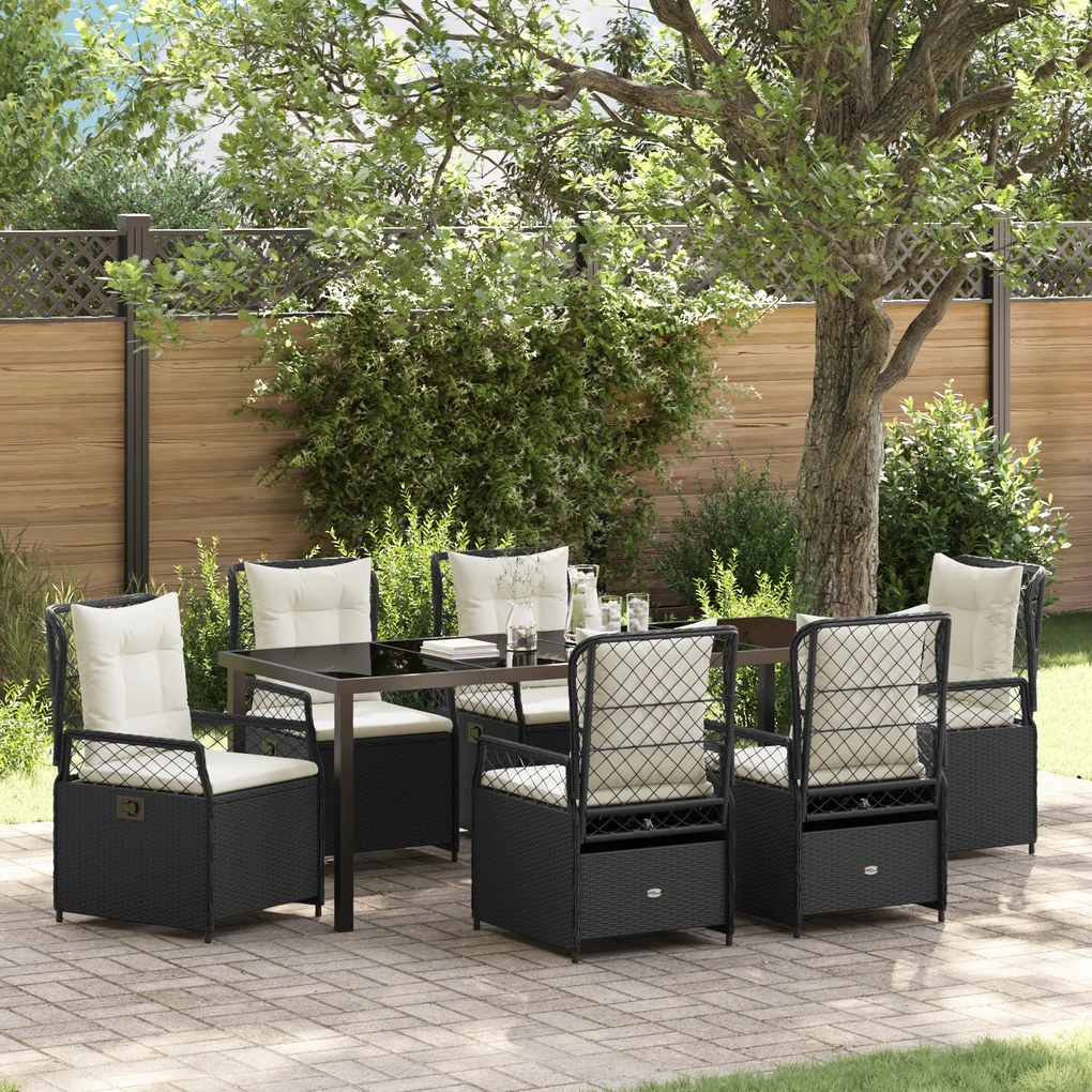 vidaXL Conjunto de Jantar de Jardim de 7 Peças Preto Vime PE