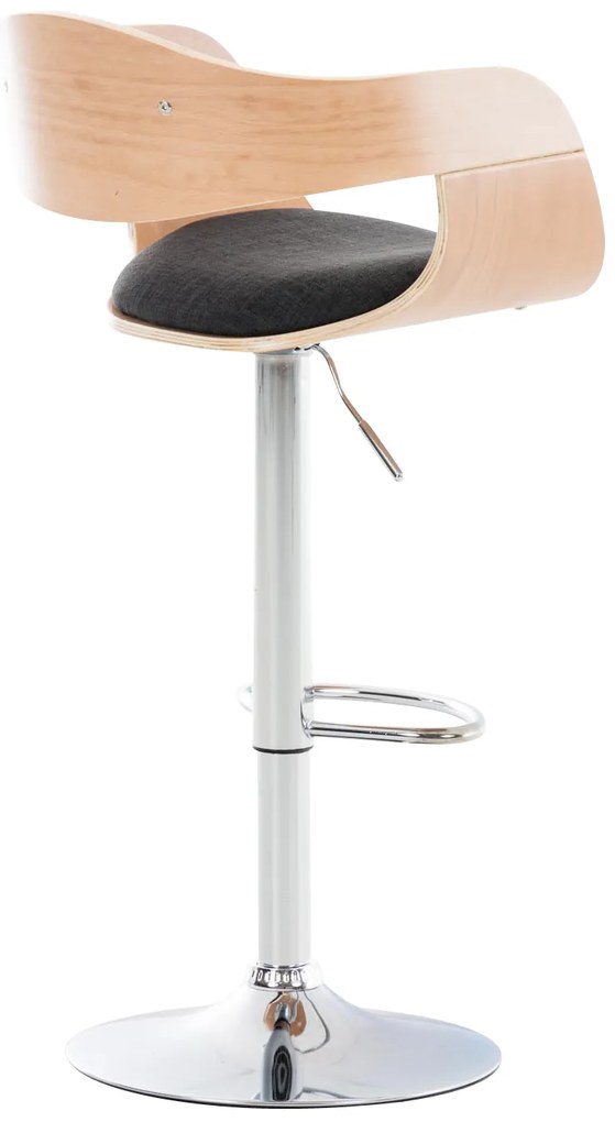 Banco de bar Kingston em tecido e com estrutura cromada 50 x 88-102 x 48 cm Cinzento escuro + Cor Natural