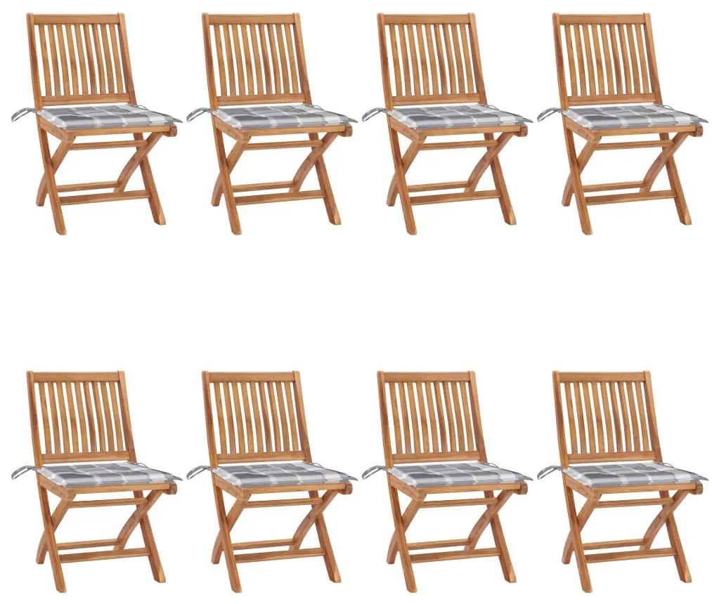 vidaXL Cadeiras de jardim dobráveis c/ almofadões 8 pcs teca maciça