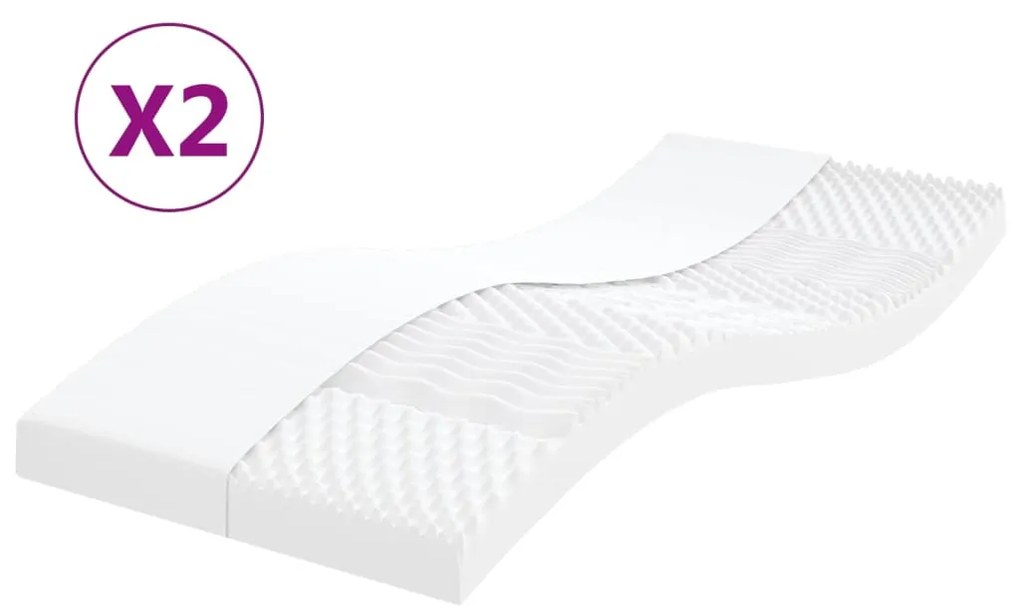 Colchões de espuma 2 pcs 90x200 cm 7 zonas dureza 20 ILD branco