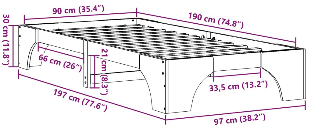 Estrutura de Cama Branca Madeira 90 x 190 cm Minimalista