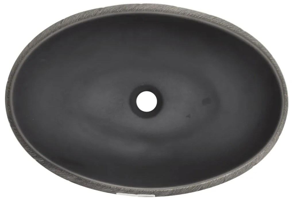 Lavatório de bancada oval 59x40x15 cm cerâmica preto e cinza