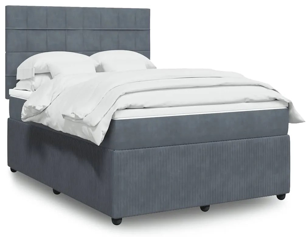 vidaXL Cama com molas/colchão 140x190 cm veludo cinzento-escuro