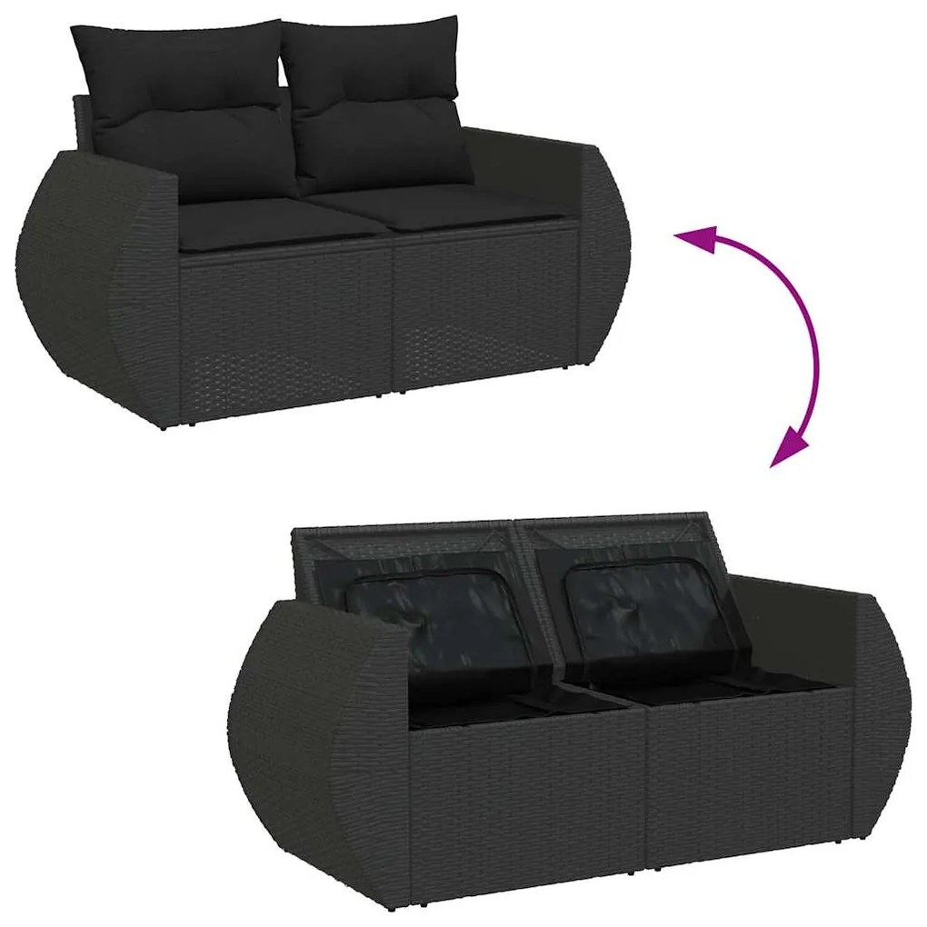 6 pcs conjunto sofás jardim c/ almofadões vime PE/acácia preto