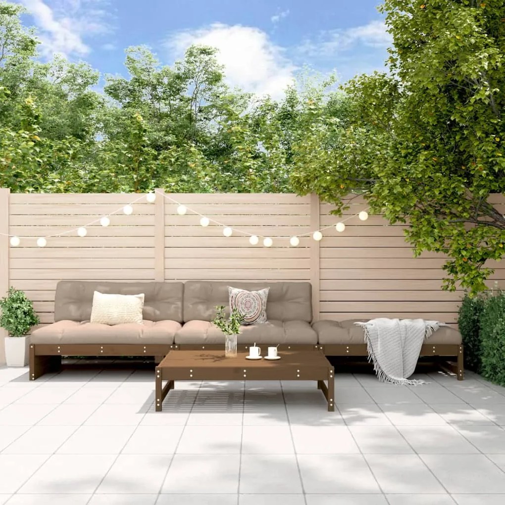 4 pcs conjunto lounge de jardim pinho maciço castanho-mel