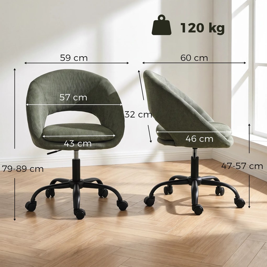 Cadeira de Secretária Ergonómica, 60 x 59 x 89 cm, Altura Regulável, Verde-Escuro