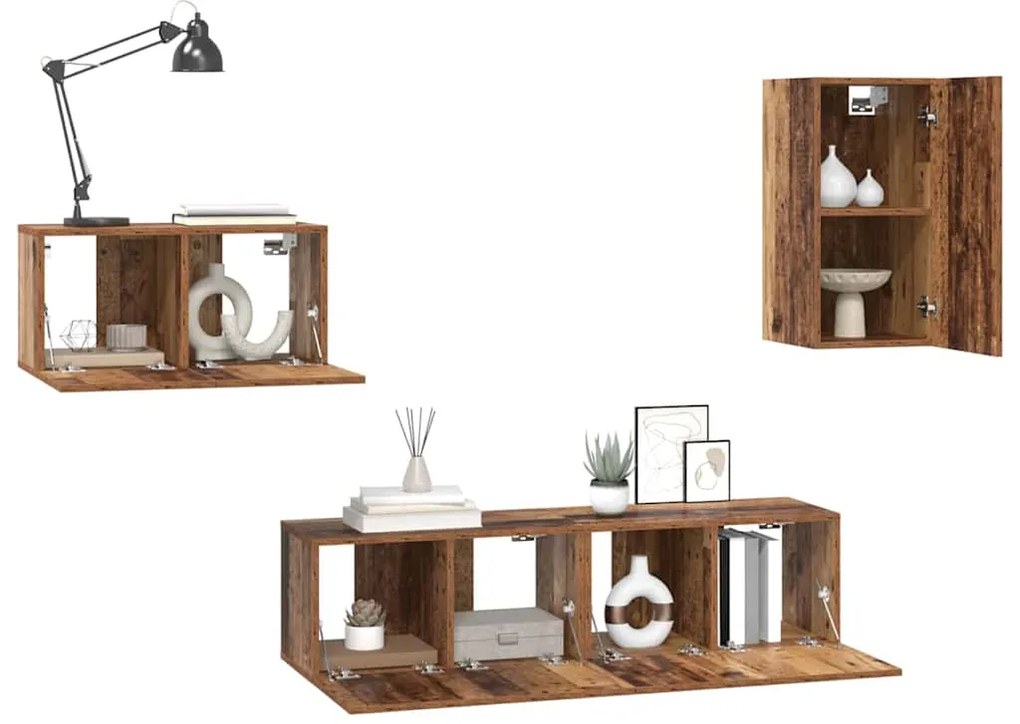 Conjunto de móvel de TV 4 pcs Madeira antiga 30.5 x 30 x 60 cm