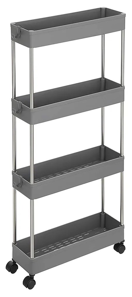 Carrinho de armazenamento deslizante SONGMICS de 4 níveis, carrinho com rodas, carrinho estreito para cozinha e banheiro, economizador de espaço, 40 x 12,5 x 86 cm, cinza KSC008G01