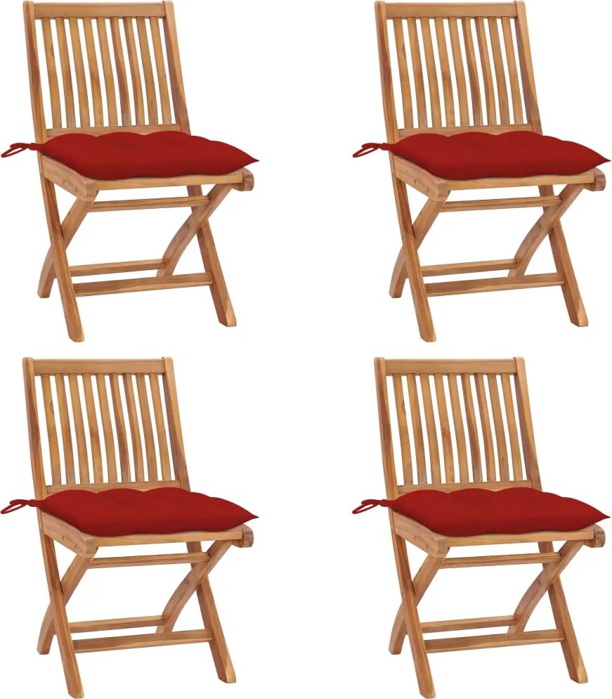 vidaXL Cadeiras de jardim dobráveis c/ almofadões 4 pcs teca maciça