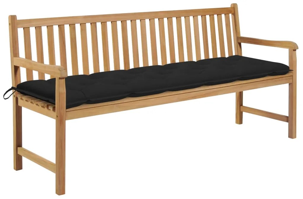 vidaXL Banco de jardim c/ almofadão preto 175 cm teca maciça