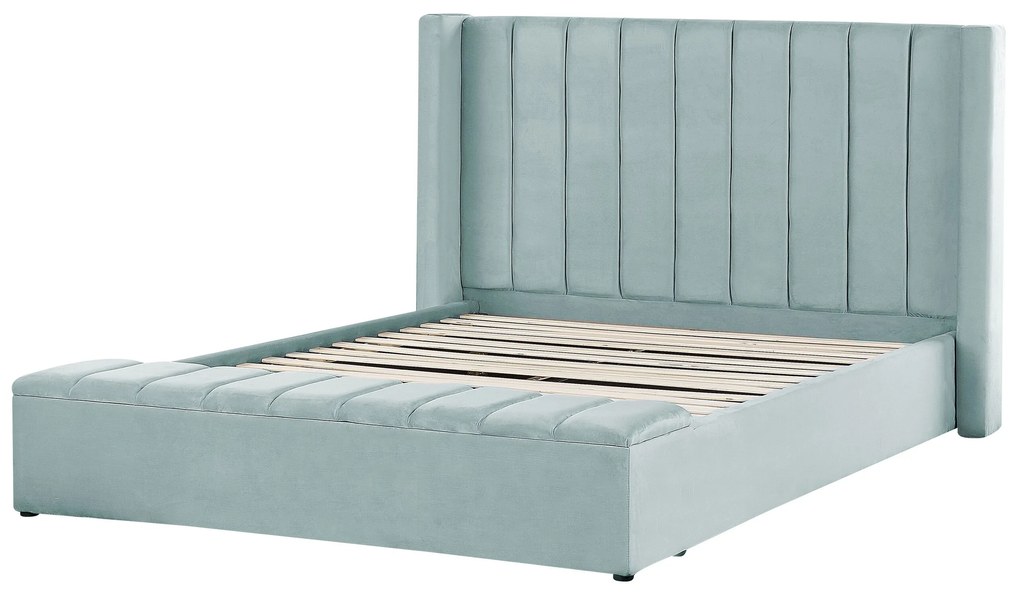 Cama de casal com arrumação em veludo verde menta 180 x 200 cm NOYERS Beliani