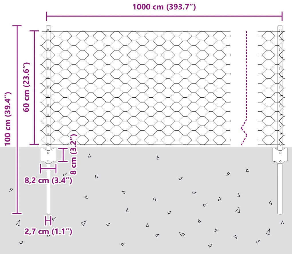 Postes de Cerca vidaXL 5 pcs U-Channel 60 cm Aço Galvanizado, Cerca He