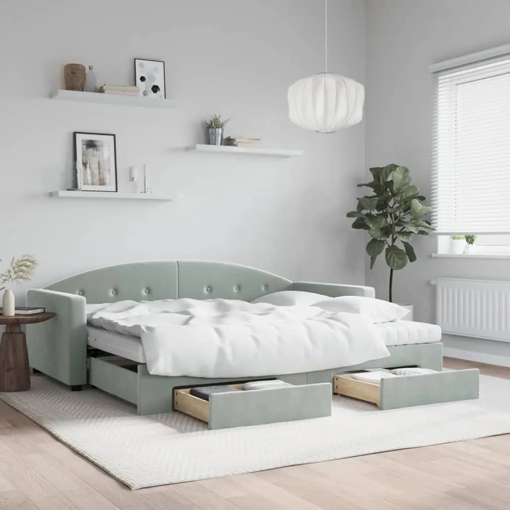 vidaXL Sofá-cama c/ gavetão e gavetas 90x200 cm veludo cinzento-claro