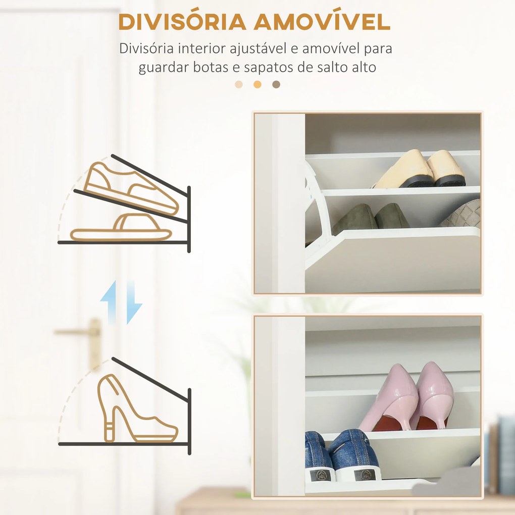 Sapateira  Estreita Armário para Sapatos com 2 Gavetas Basculantes para 12 Pares de Sapatos 72x26x80 cm Branca