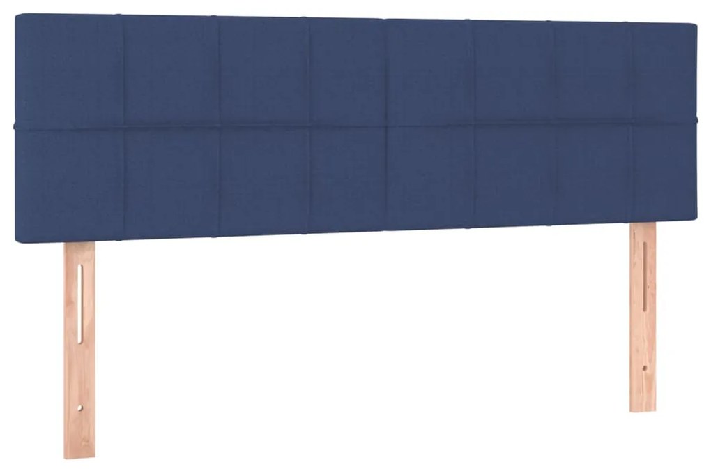 Cama box spring c/ colchão e LED 140x200 cm tecido azul