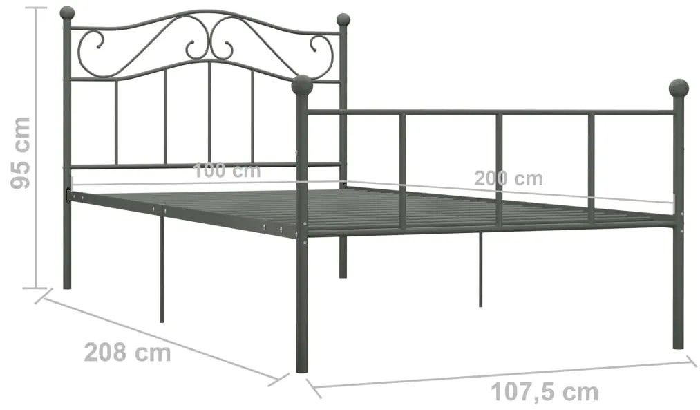 Estrutura de cama 100x200 cm metal cinzento